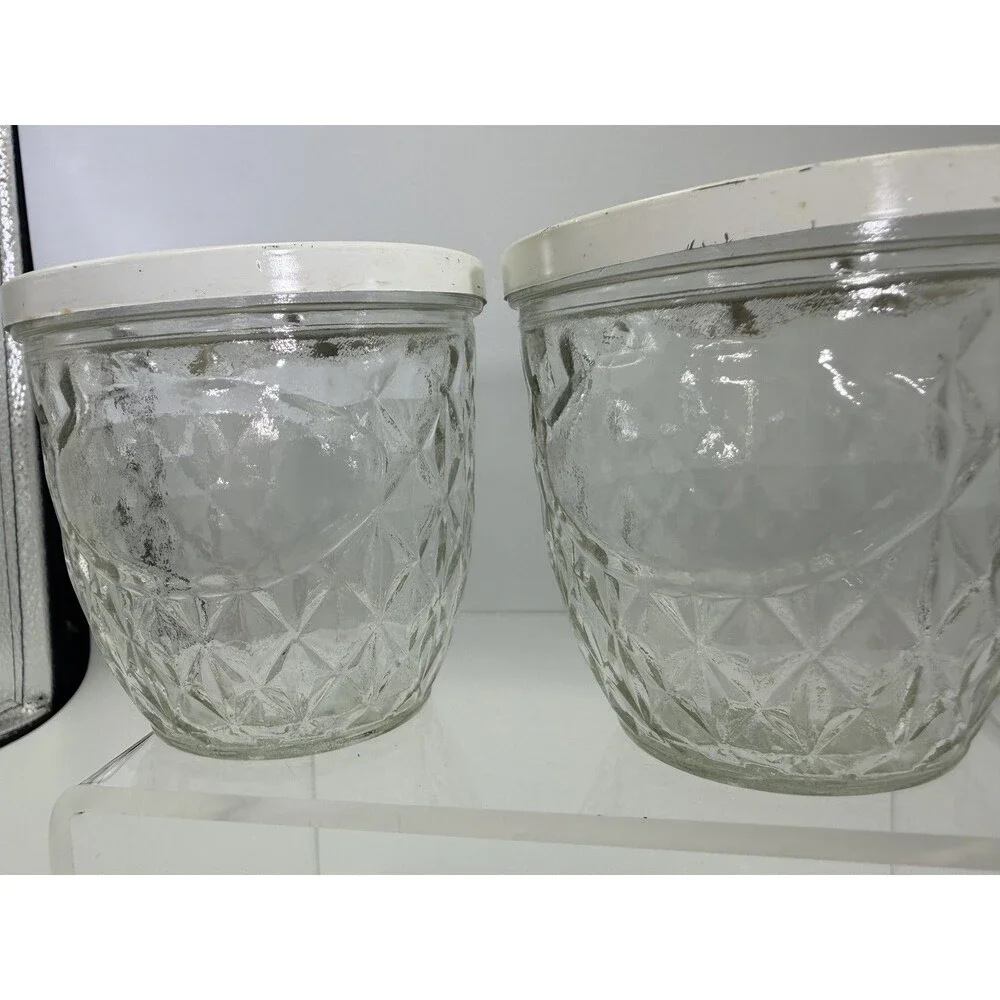 1960's Ball Quilted Glass #810 Jelly Jars White Floral Metal Caps Set 4 MCM